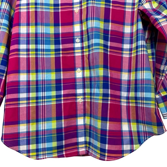 Chaps Womens Plaid Button Down Shirt Multi Color Red Blue 3/4 Sleeve Sz Petite M - Picture 3 of 12